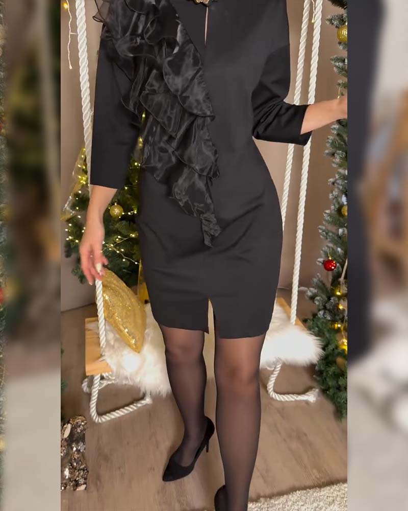 Stylish Solid Color Ruffled Dress