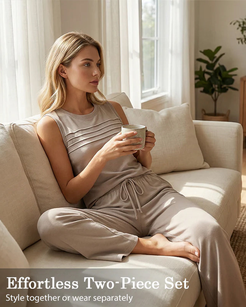 Pleated Vest Top Two-Piece Set