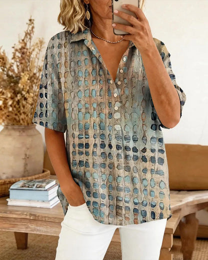 Polka Dot Print Button Half-Placket Blouse