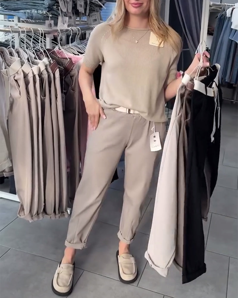 Einfarbige, lässige, gerade Hose