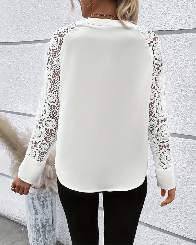 Elegant solid color long sleeve lace blouse 2024 f/w blouses & shirts spring