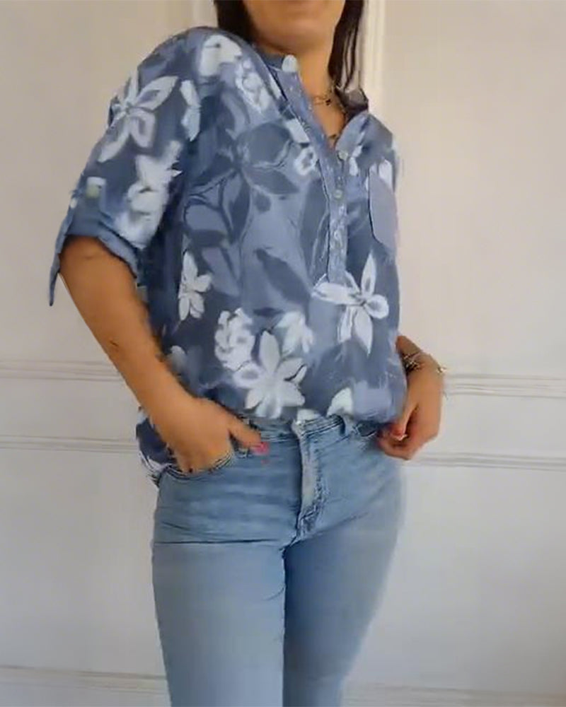 Button-Down Collar Sequined Color-Blocked Blouse