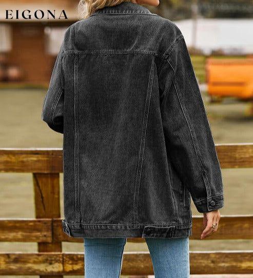 Collared Neck Denim Jacket With Pockets clothes Jackets & Coats M.F Ship From Overseas