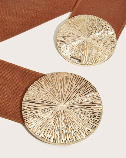 Dames Vintage Elastische Riem Met Gouden Gesp