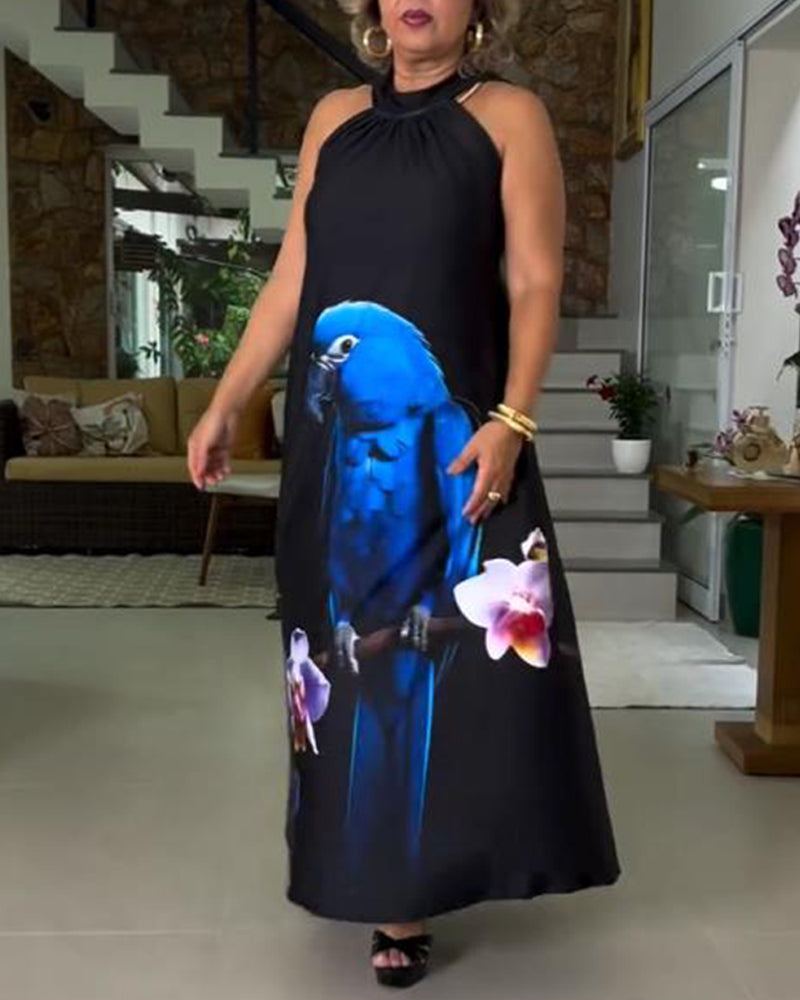 Schulterfreies, bedrucktes, lockeres Etuikleid