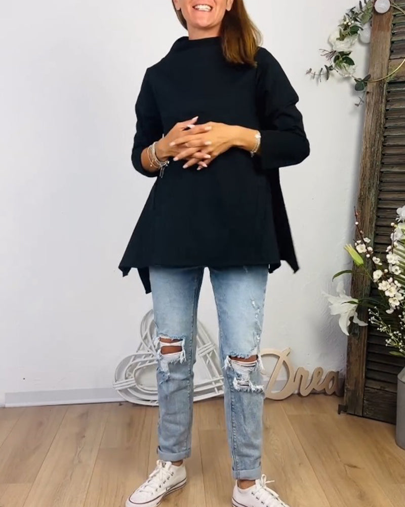 Casual Round Neck Long Sleeve Top 2023 f/w 202466 23BF blouse&shirts Blouses & Shirts spring