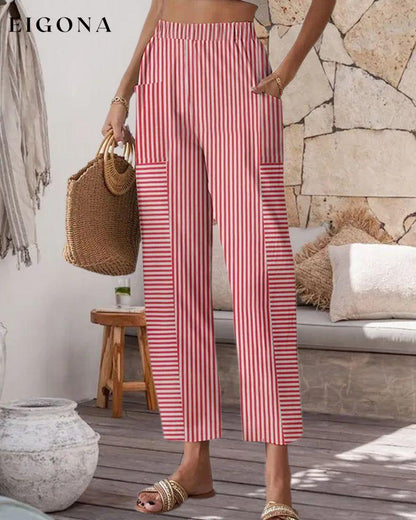 Pinstripe pocket casual pants pants spring summer