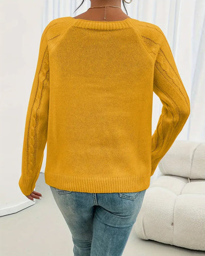 Einfarbiger Zopfmusterpullover mit Raglanärmeln und Schnalle