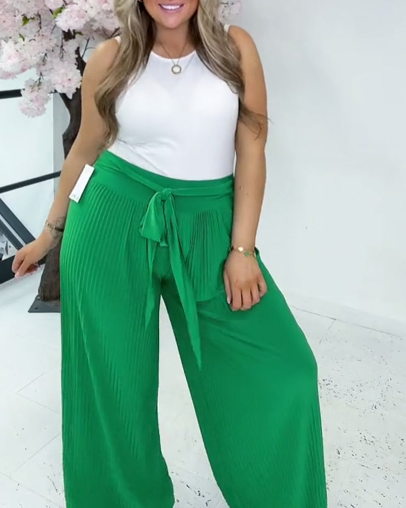 Pleated belt wide-leg pants 2023 f/w 202466 pants spring