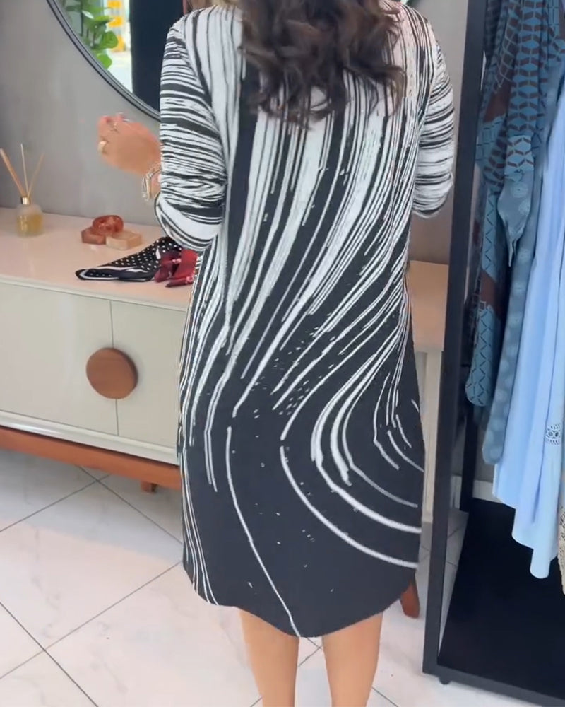 Wave Pattern V-Neck Dress