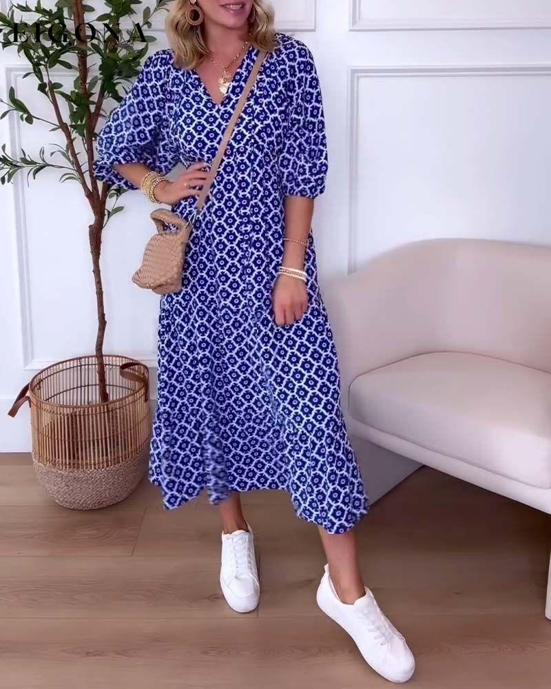 Casual printed V-neck three-quarter sleeve dress casual dresses spring summer