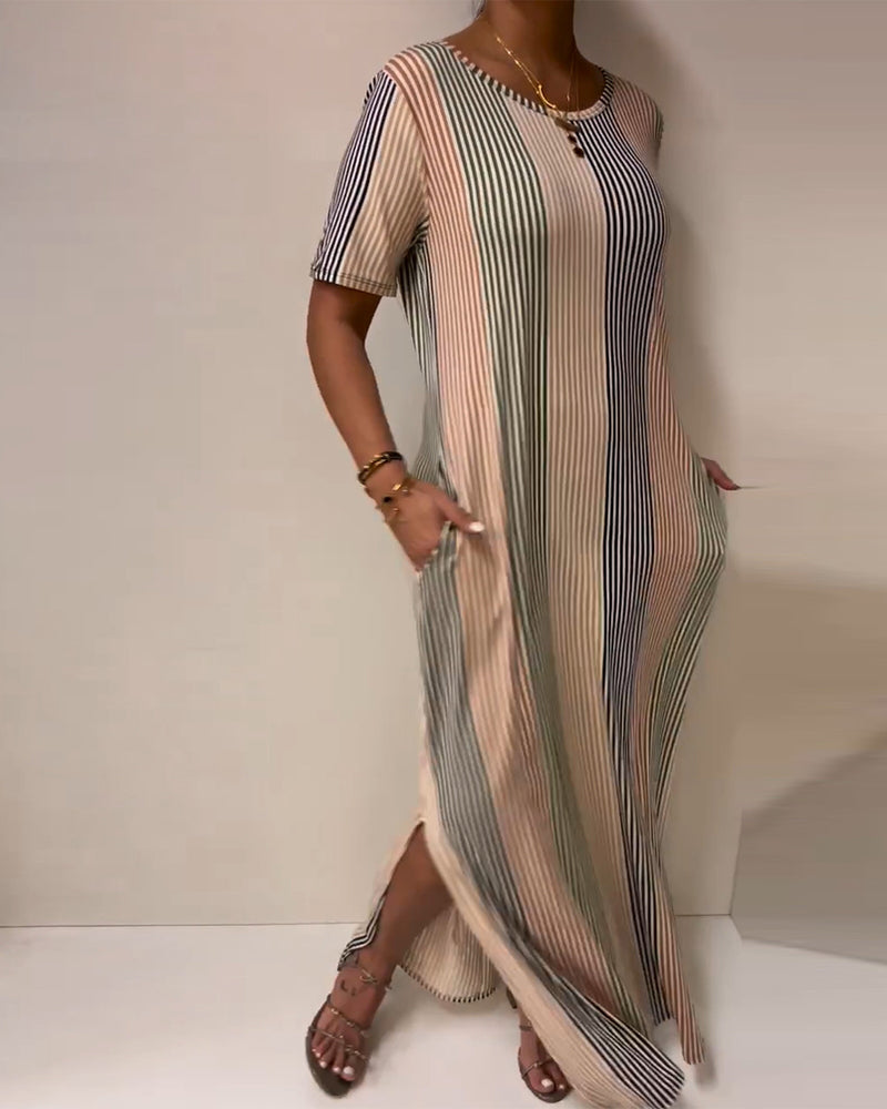 Abito lungo casual con spacchi a righe