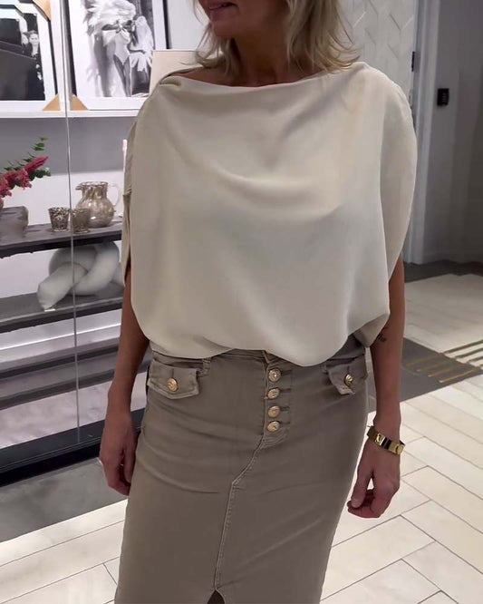 Solid color slit sleeve casual blouse blouses & shirts summer