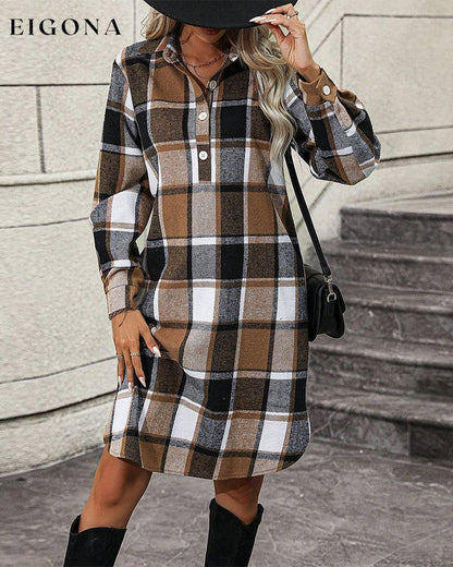 Plaid Lapel Shift Dress 2023 f/w 23BF casual dresses Clothes Dresses spring