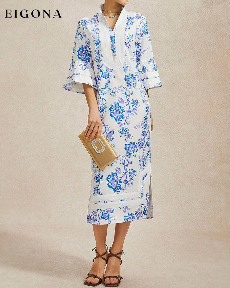 Bell sleeves stand collar printed dress casual dresses spring summer