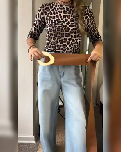 Vintage High-Stretch Leopard Print Base Layer Top