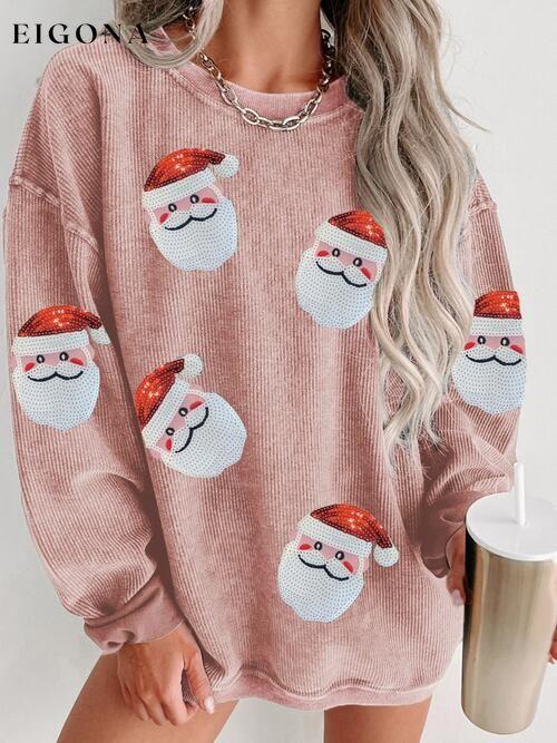 Sequin Santa Patch Ribbed Sweatshirt, Christmas Sweater christmas sweater clothes Ship From Overseas Sweater sweaters SYNZ
