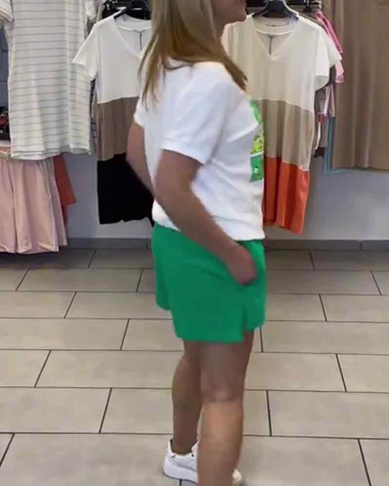 Lässiges, bedrucktes Shorts-Set mit mittelhohem Bund