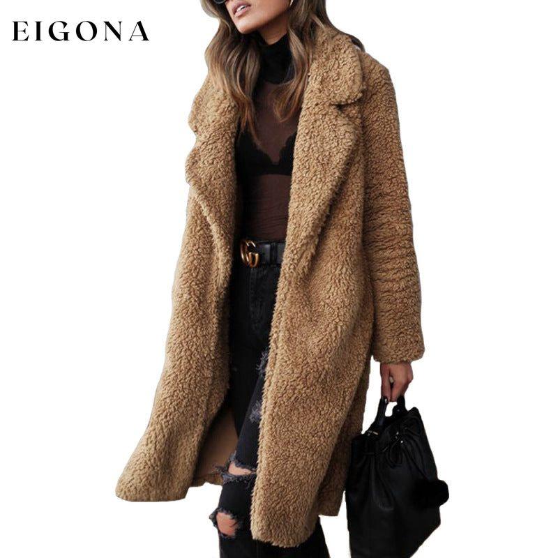 Women's loose long sleeve lapel plush Coat jacket Camel clothes Coat Jackets & Coats