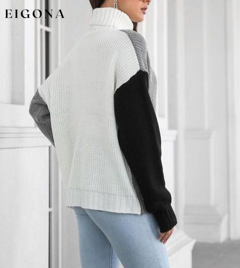 Contrast Turtleneck Long Sleeve Sweater B&S clothes Ship From Overseas