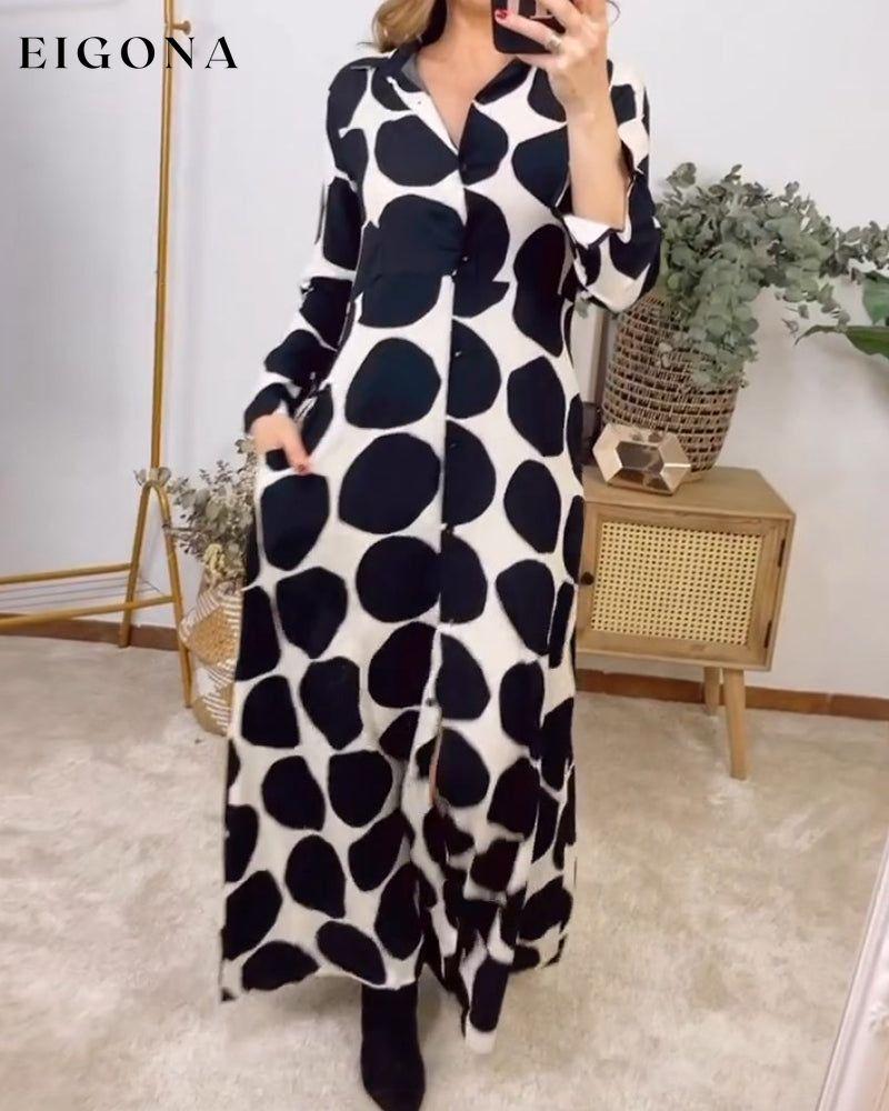 Geometric print lapel dress Black 2023 f/w 23BF casual dresses Clothes Dresses spring