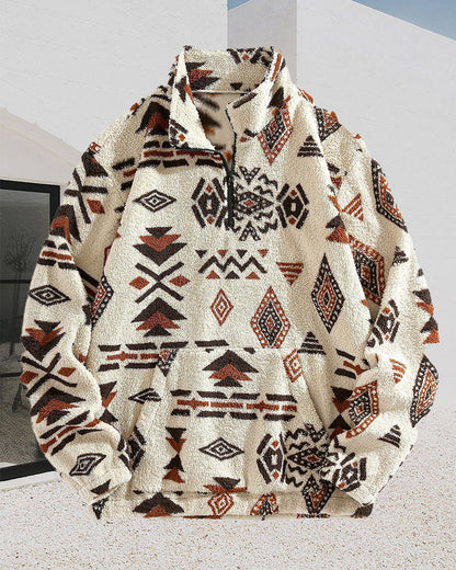 Men's vintage print stand collar zipper pocket sweatshirt 2024 f/w sweatshirts sweatshirts man