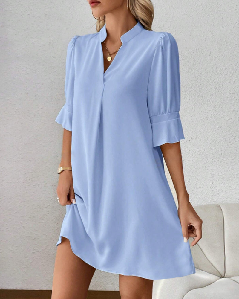 Solid color half sleeve stand collar loose dress casual dresses spring summer