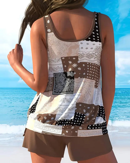 Ärmelloser zweiteiliger Badeanzug mit Paisleymuster