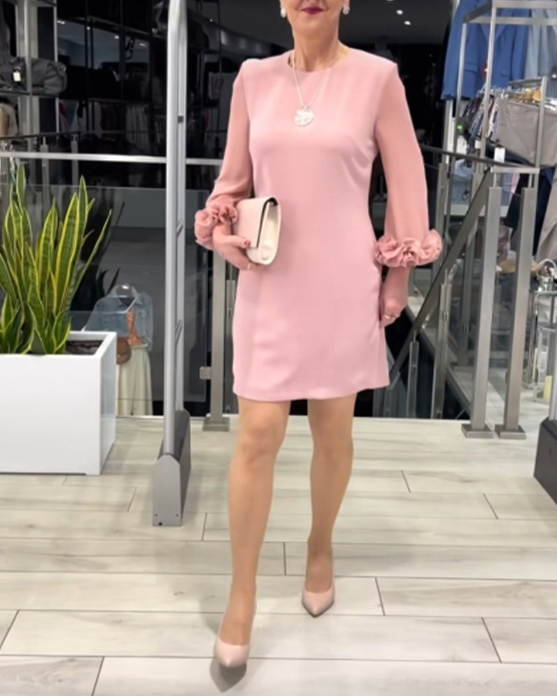 Round neck solid color long sleeve elegant dress 202466 casual dresses spring summer