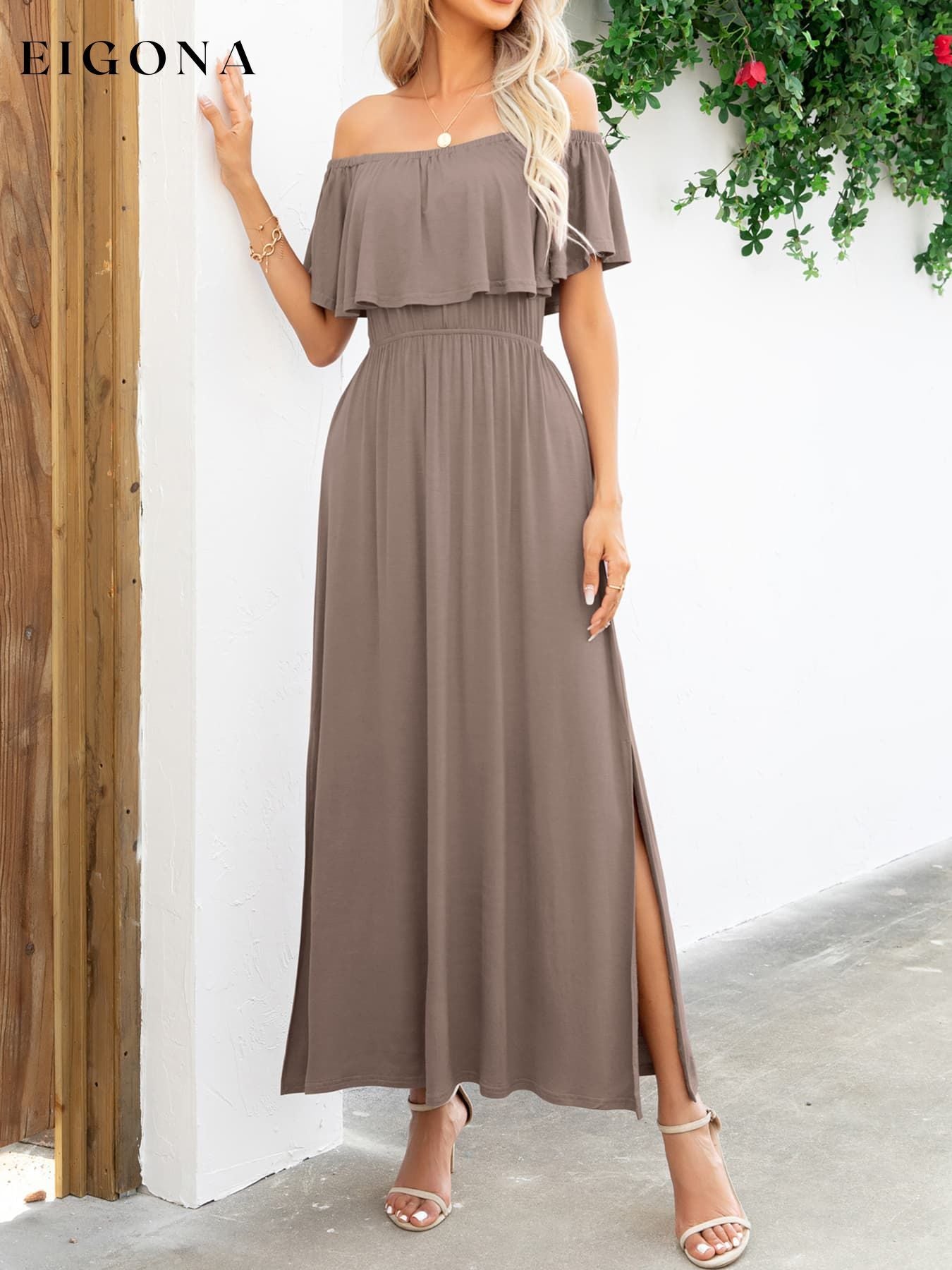 Off-Shoulder Slit Maxi Dress casual dress casual dresses clothes dress dresses maxi dress Putica Ship From Overseas Shipping Delay 09/29/2023 - 10/04/2023