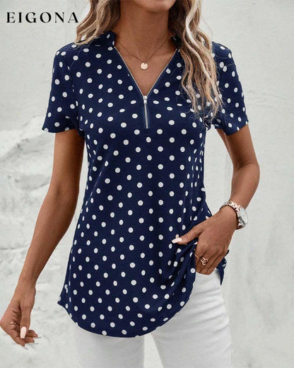 Polka dot zippered blouse blouse spring summer zip