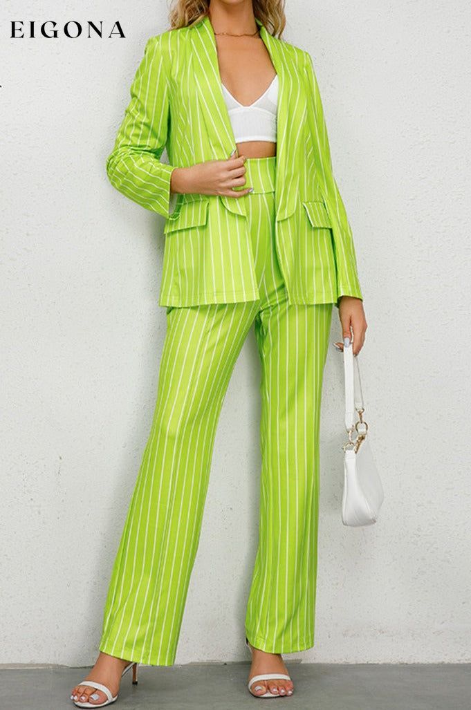 Striped Long Sleeve Top and Pants Set Lime 2 pieces clothes H.Y.G@E setv Ship From Overseas Shipping Delay 09/29/2023 - 10/03/2023 trend