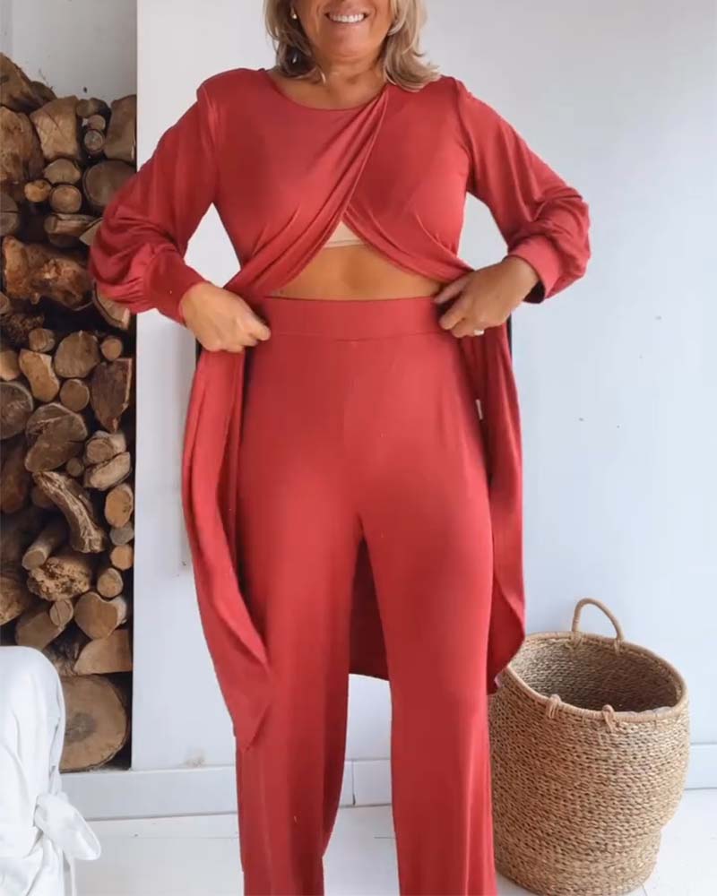 Irregular slit solid color casual two-piece set 2024 f/w spring two-piece sets