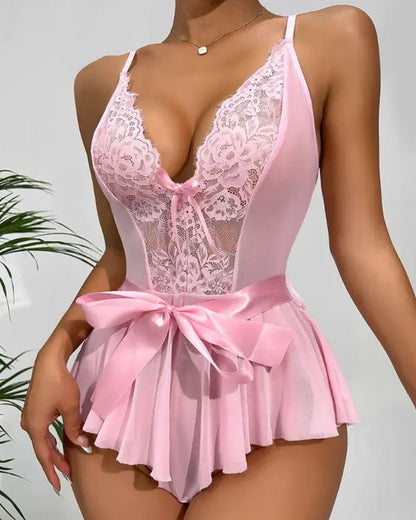 Bow lace sexy one piece 202466 lingerie