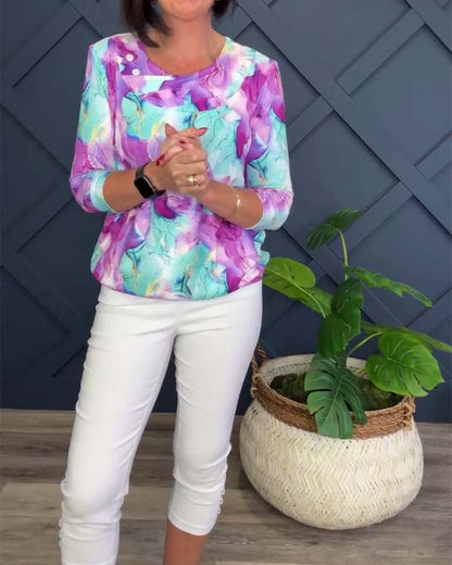 Round neck printed casual blouse 202466 blouses & shirts spring summer