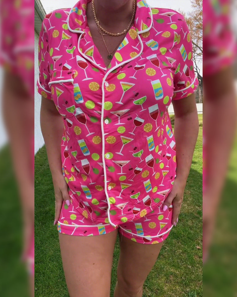 Set casual da due pezzi con stampa di bottiglie di vino