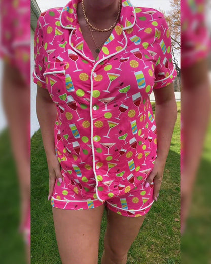 Set casual da due pezzi con stampa di bottiglie di vino