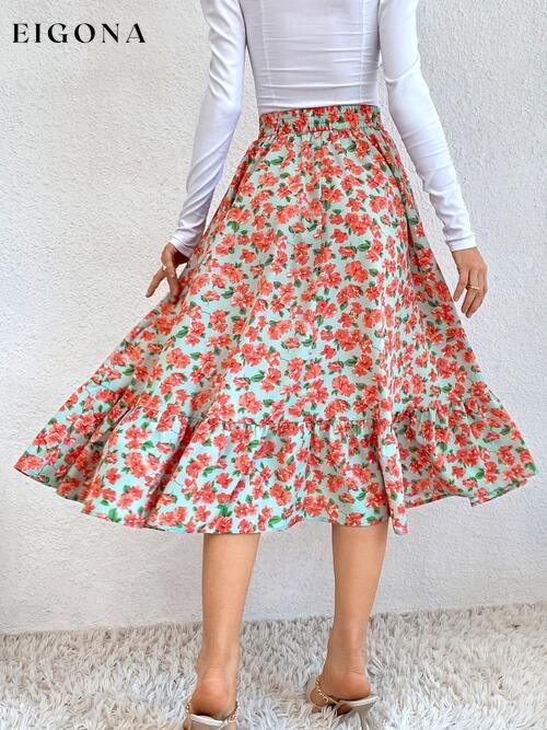 Printed Ruffle Hem Midi Skirt bottoms clothes midi skirts Ship From Overseas skirt skirts Women's Bottoms Y@X@N@H