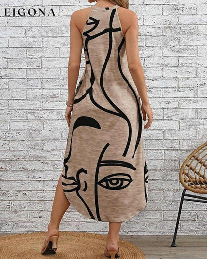 Sleeveless elegant dress with face print casual dresses summer