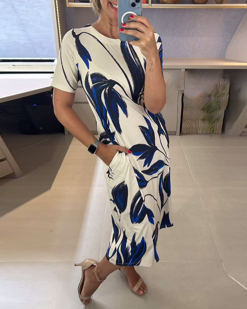 Abito stampato con scollo tondo