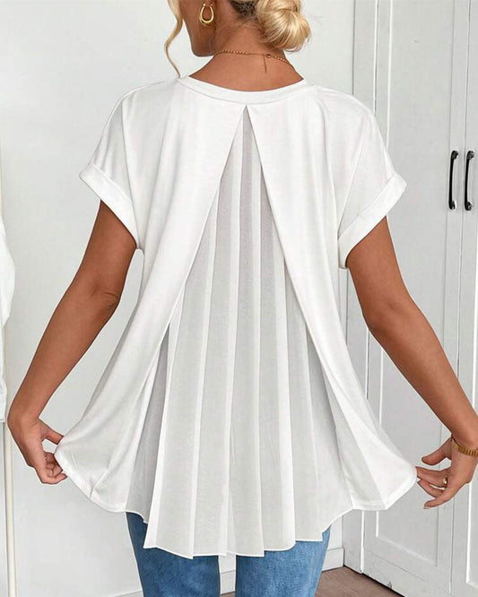 Short-Sleeved Solid Color Patchwork T-Shirt