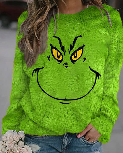 Women's Fun Funny Christmas Embroidered Sweatshirt 2024 f/w Green Grinch grinch sweatshirts