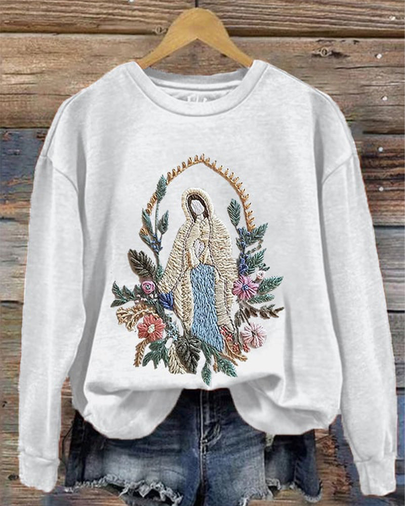 Women's Christian Our Lady Floral Printed Sweatshirt 2024 f/w Faith Lover sweatshirts