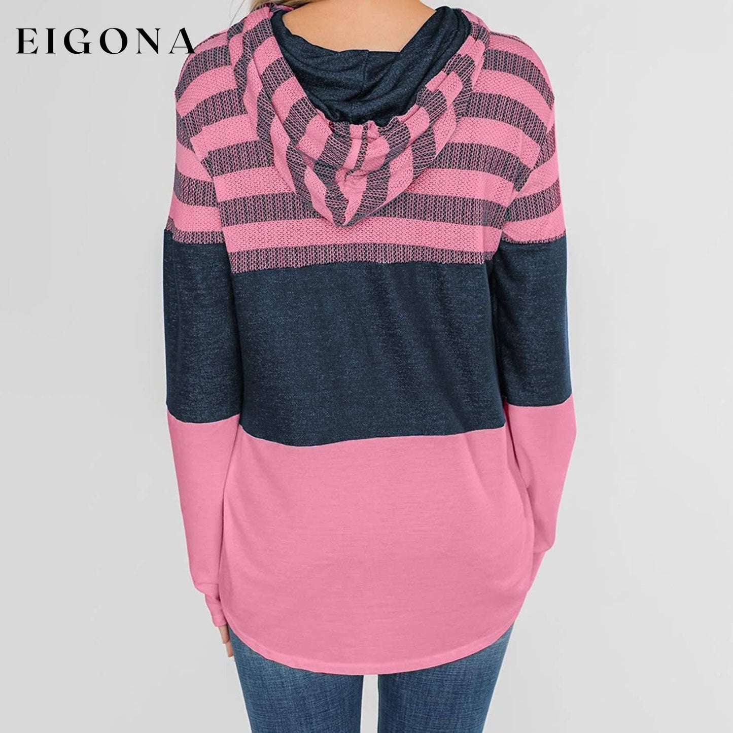 Women Long Sleeve Striped Color Block Casual Hoodies __stock:500 clothes refund_fee:1200 tops