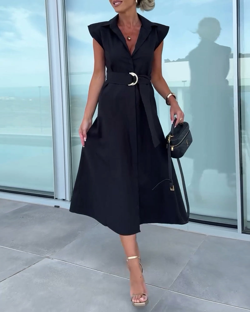 Sleeveless lapel solid color dress casual dresses summer