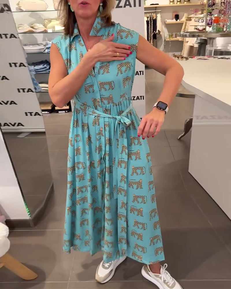 Ärmelloses Kleid mit V-Ausschnitt und Print