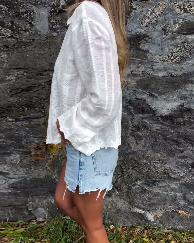 Camicia casual con colletto polo cavo ricamato