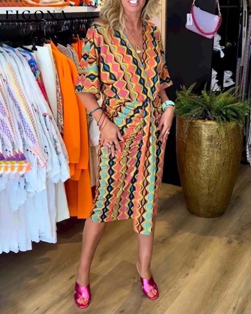 Colorful wave print V-neck dress casual dresses spring summer