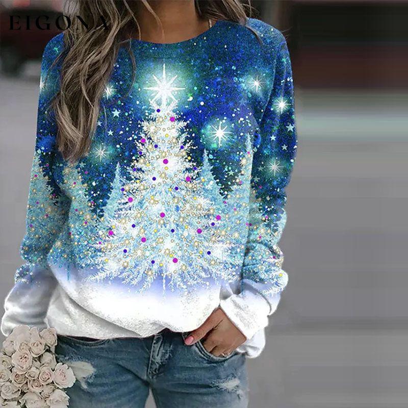 Casual Christmas Print Sweatshirt Blue best Best Sellings clothes Plus Size Sale tops Topseller