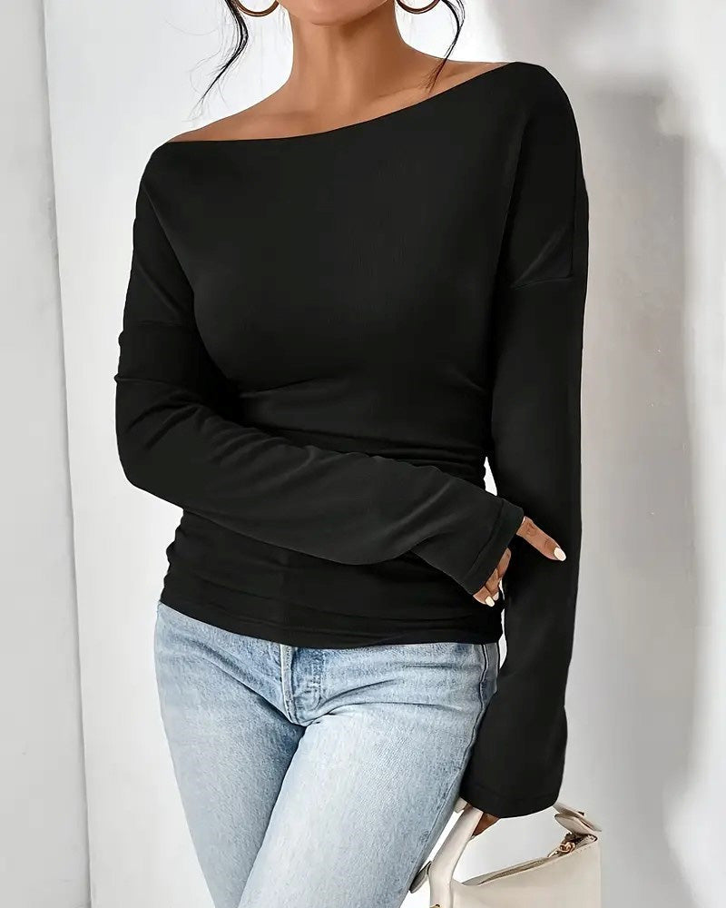 One shoulder long sleeve solid color blouse 2024 f/w blouses & shirts spring